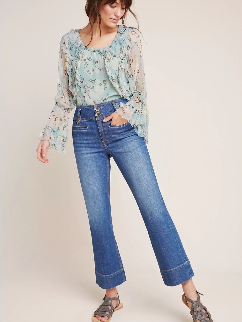 Pilcro High Rise Cropped Flare Jeans Denim Blue Wash Women's Size 30 Tall